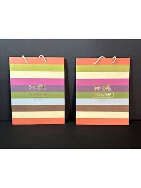Coach MultiColor Stripes Gift Bags With Gold Foil Logo Coach Horse Set Of 2 1941